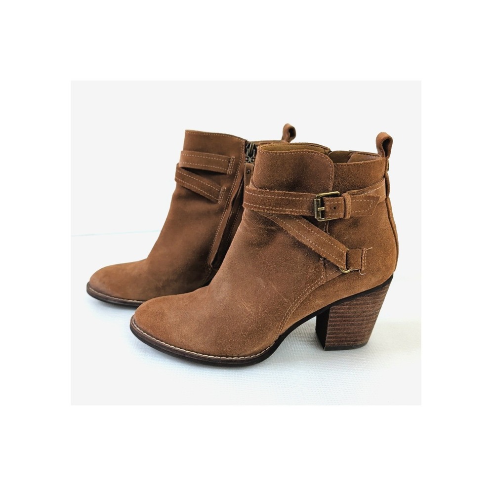 Sam Edelman Myra Ankle Boot Bootie Womens 7.5 Brown Suede Leather Heel Western